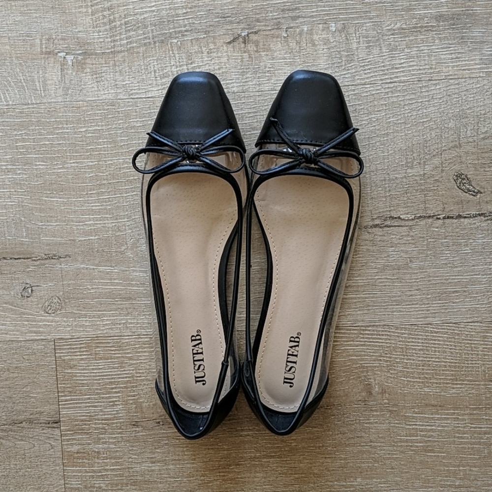 Black + Clear Flats S 7 - JustFab